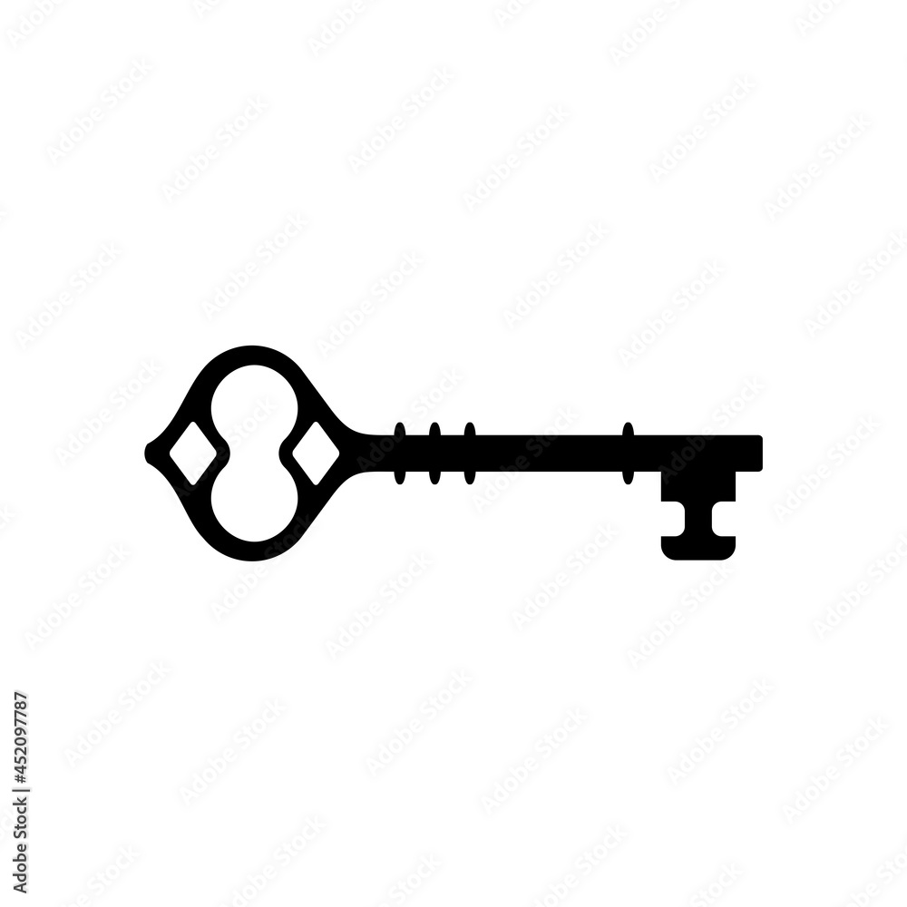 Old key silhouette icon isolated on white background Old key silhouette icon isolated on white background