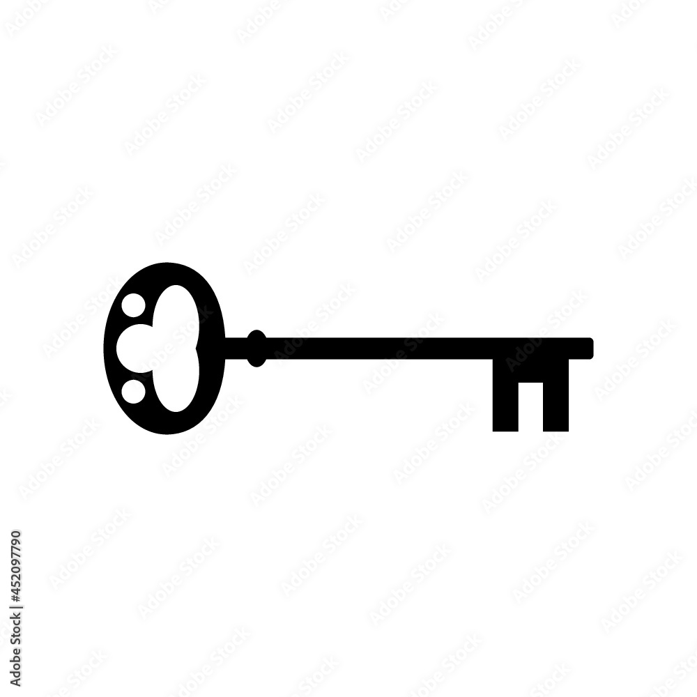 Old key silhouette icon isolated on white background Old key silhouette icon isolated on white background