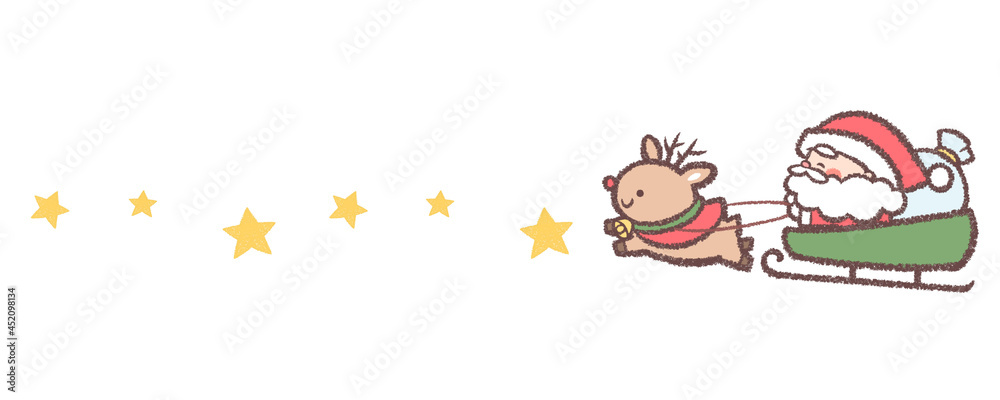 そりに乗るサンタクロースとトナカイと星のライン