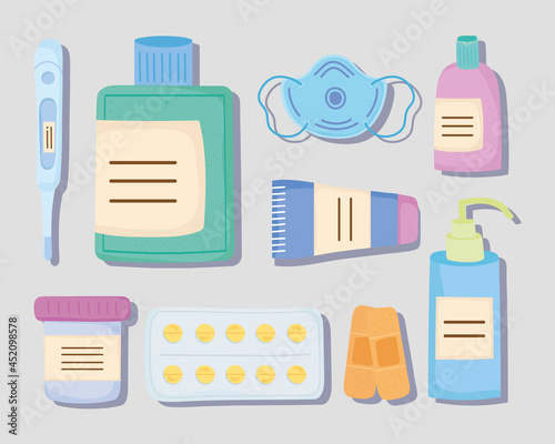 nine medicine kits icons