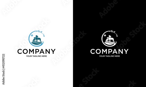 Animal and Pet Logo Designs. Ikon lintas pertolongan pertama Paw. Vector silhouettes of cat and dog on the poster for veterinary shop or clinic. Pets care Logo Symbol design Illustration.