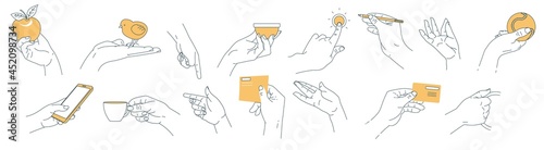 Hand holding smartphone cell, apple and pencil