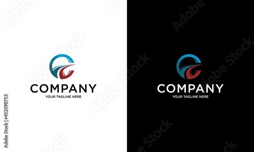 Letter C with street logo. Creative design concept for highway maintenance and construction. Transport and traffic theme.
