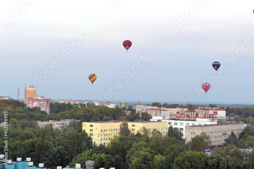 Nizhny Novgorod, Russia, 08.19.2021, Balloon aerostat, in the sky over the city, Nizhny Novgorod 800. Aerostat and aeronautics.