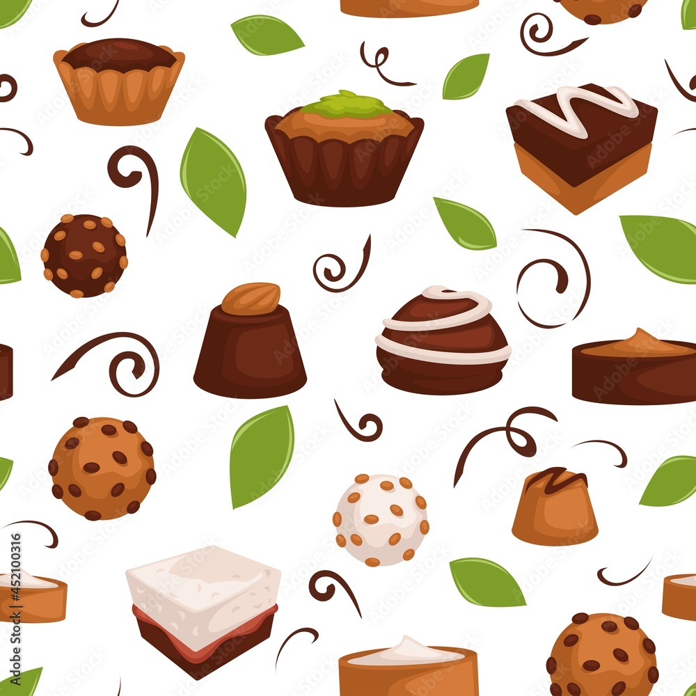 Sweets and candies, chocolate seamless pattern