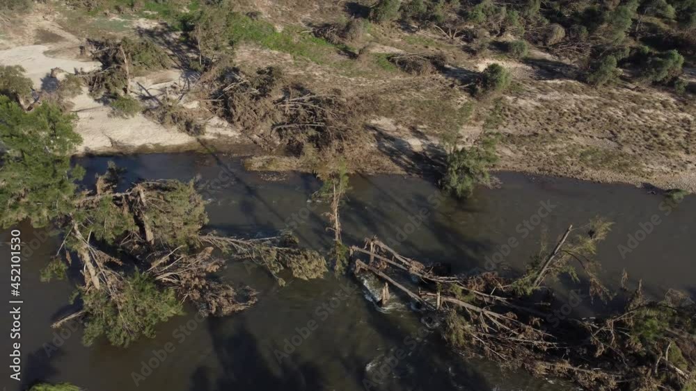Aerial of river showing flood devastation Aerial of river showing flood devastation