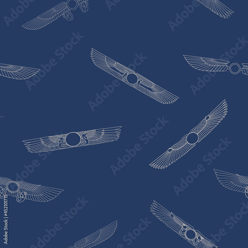 Seamless pattern with ancient egyptian symbol Winged sun for your project