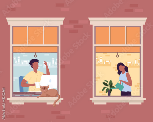 afro couple in windows