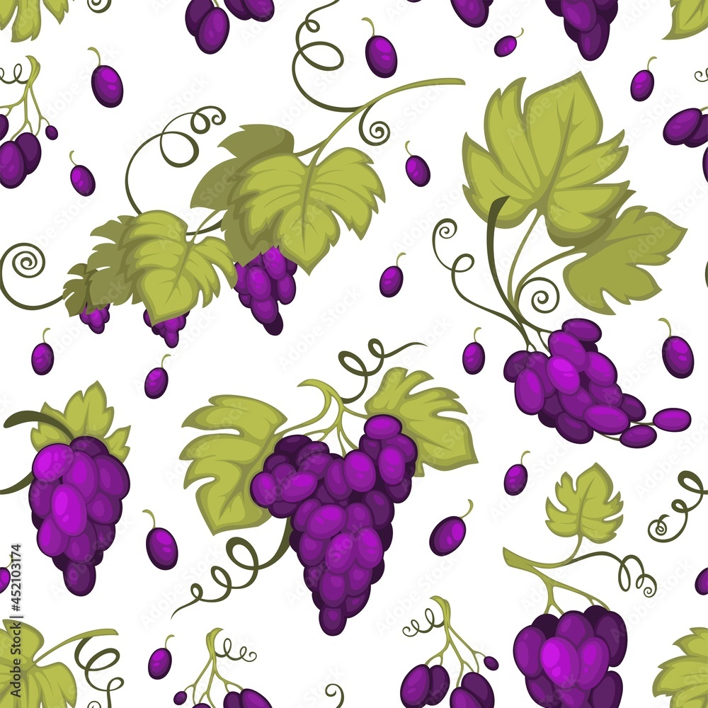 Ripe grapes, fruit harvesting seamless pattern Ripe grapes, fruit harvesting seamless pattern