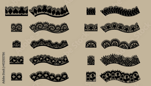 Set Of Lace Trim Vectors. Jacquard Mesh Lace Fabric.