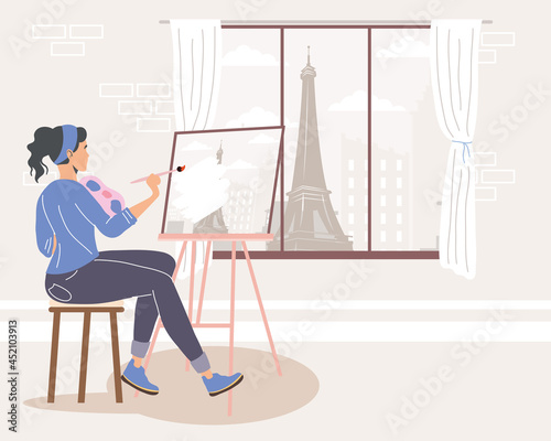 female artist painting seated