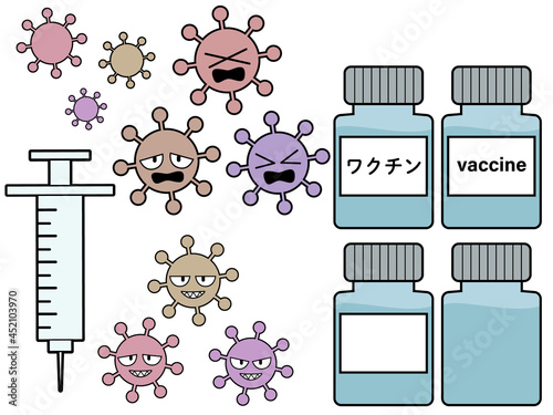 注射器・ワクチン・ウイルス（主線あり）