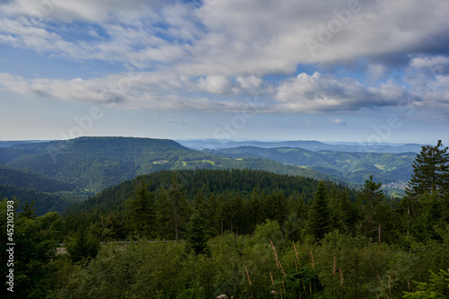 Landscape of the northern black forest. taken in summer from the highest mountain in the national park. Nice blue sky with clouds. Germany, Hornisgrinde. © Jan