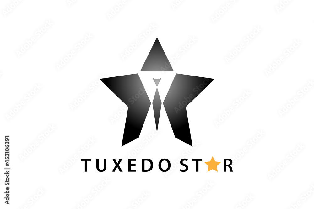 Fototapeta premium luxury logo design combination of tuxedo and stars for entertainment and apparel.