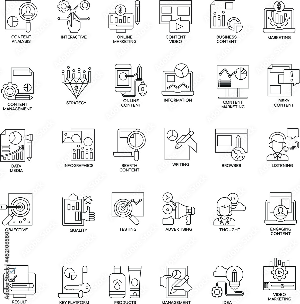 Outline content Marketing flat icon collection set Outline content Marketing flat icon collection set