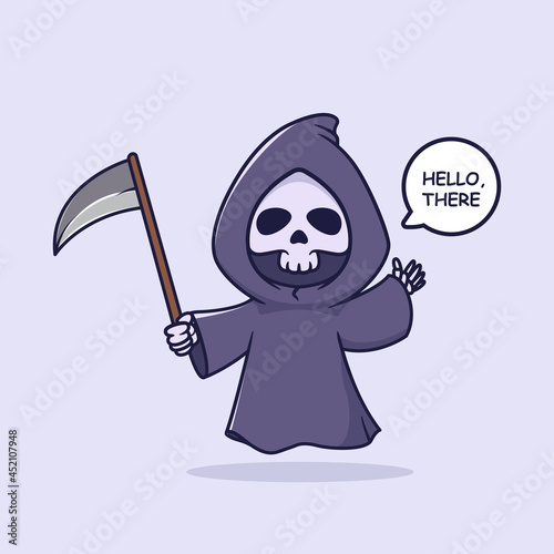 Cute grim reaper waving hand