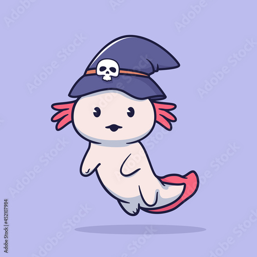 Cute axolotl use witch hat halloween