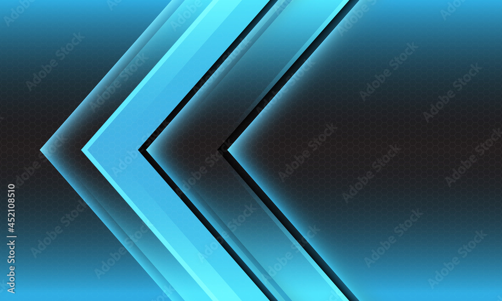 Abstract blue light arrow direction geometric hexagon mesh design modern futuristic background vector
