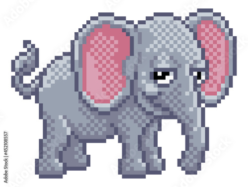 Elephant 8 Bit Pixel Art Animal Video Game Cartoon