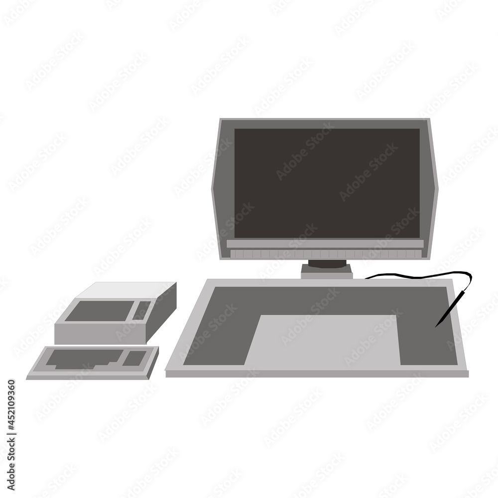 old computer unit with a monitor on a white background in EPS10 old computer unit with a monitor on a white background in EPS10