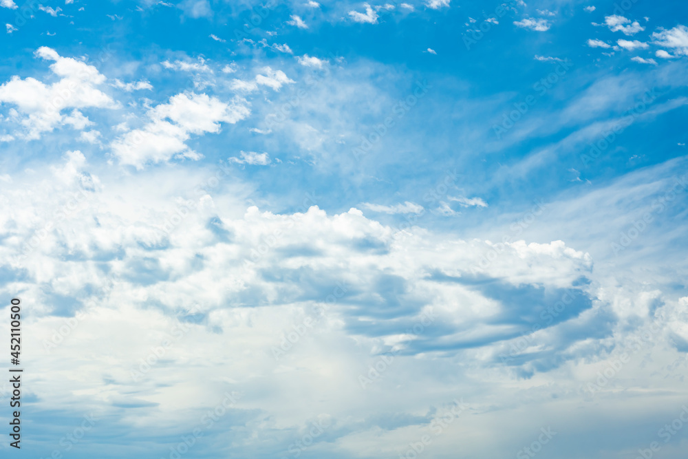 Stunning view of a blue sky with some clouds during a sunny day. Natural background with copy space