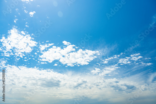 Stunning view of a blue sky with some clouds during a sunny day. Natural background with copy space