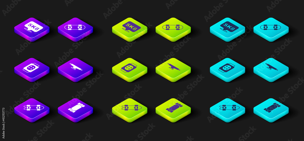 Set Longboard or skateboard, Knee pads, Skateboard wheel, and icon. Vector Set Longboard or skateboard, Knee pads, Skateboard wheel, and icon. Vector