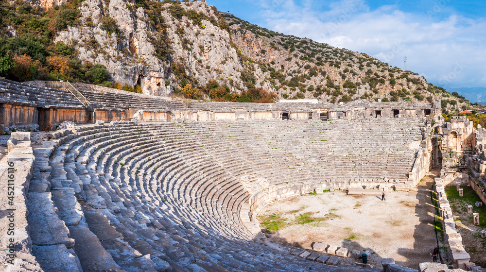 Panoramic view of The Myra Ancient City Theater in Antalya