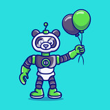 cute panda robot holding balloon