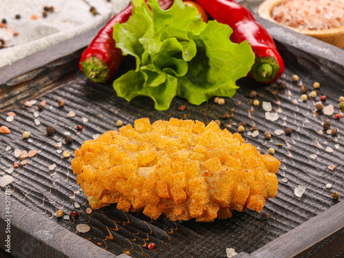 Russian traditional crispy cutlet with minced meat