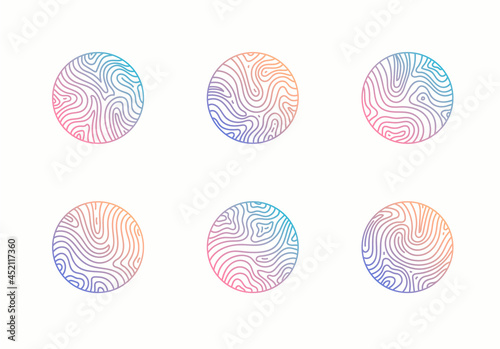 Vector set of abstract wavy minimal organic logos. Marble line emblem for business, badge, print, icon gradient. Nature, landscape, meditation, spa, cosmetics etc.