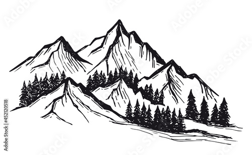 Mountain landscape  vector illustration  sketch style.