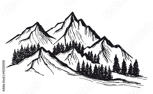 Mountain landscape, vector illustration, sketch style.