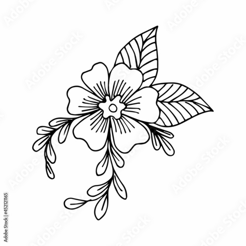 Hand drawing flower arrangement doodle or sketch style, postcard, poster, coloring book page, black and white vector