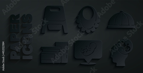 Set Baby, hat, food, dummy pacifier, bib and potty icon. Vector
