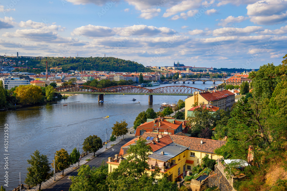 Prague Castle and Vltava river as seen from the Upper Castle