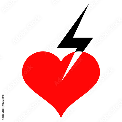 Heart strike icon with flat style. Isolated vector heart strike icon image on a white background.
