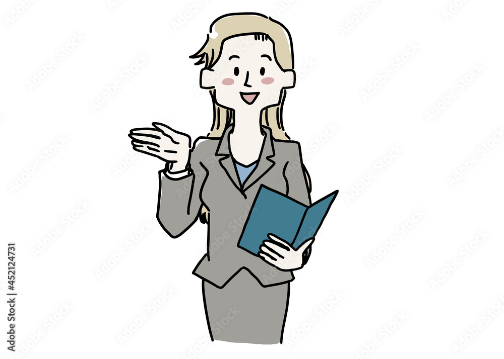 資料を見ながら説明する女性