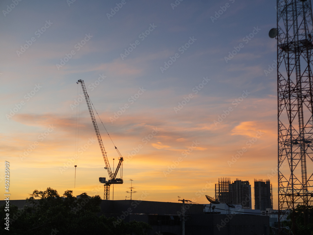 construction site at sunset
