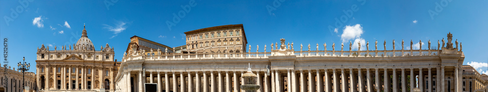 Basilica of St. Peter in the Vatican and famous colonade  in Rome, Italy.