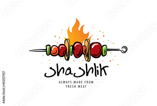 Vector logo with a drawn barbecue on a skewer