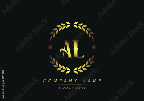 letters AL monogram logo, gold color, luxury style, Vector Illustration