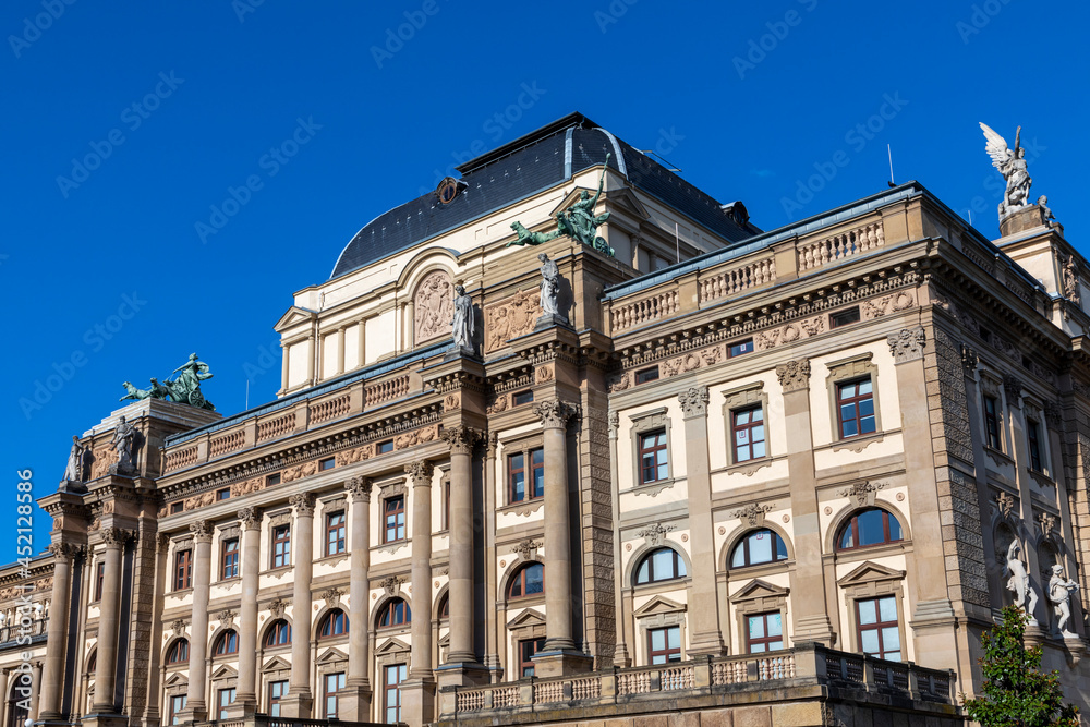 facade of Wiesbaden Theater with quadriga and sculptures, Germany