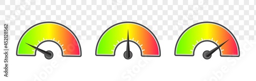 Risk meter indicator concept. Risk button pointing between low and high level.