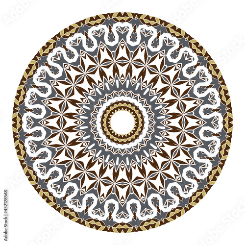 Mandala. Ethnicity round Greco Roman ornament. Ethnic style. Elements for invitation cards, brochures, covers. Oriental circular pattern. Arabic, Islamic, moroccan, asian, indian native motifs.