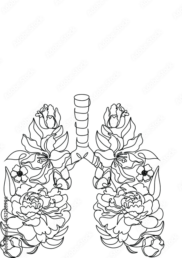Lungs in flowers line art Stock Vector | Adobe Stock