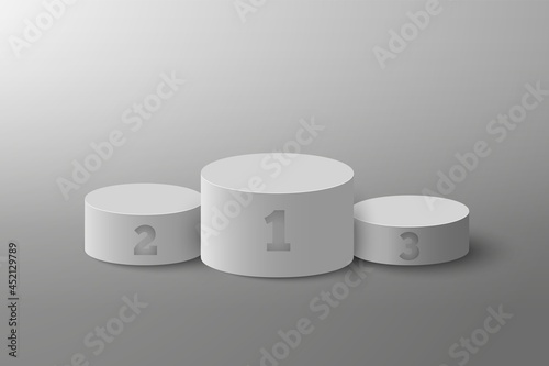 Winner podium. Round olympic pedestal. First, second, third victory place. Vector illustration.