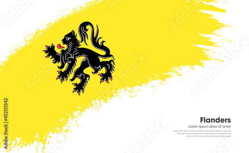 Abstract brush flag of Flanders country with curve style grunge brush painted flag on white background