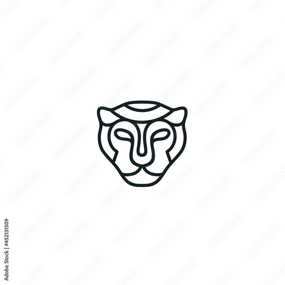 Jaguar Leopard Cat Panther Tiger Face Head with mono line face logo design inspiration