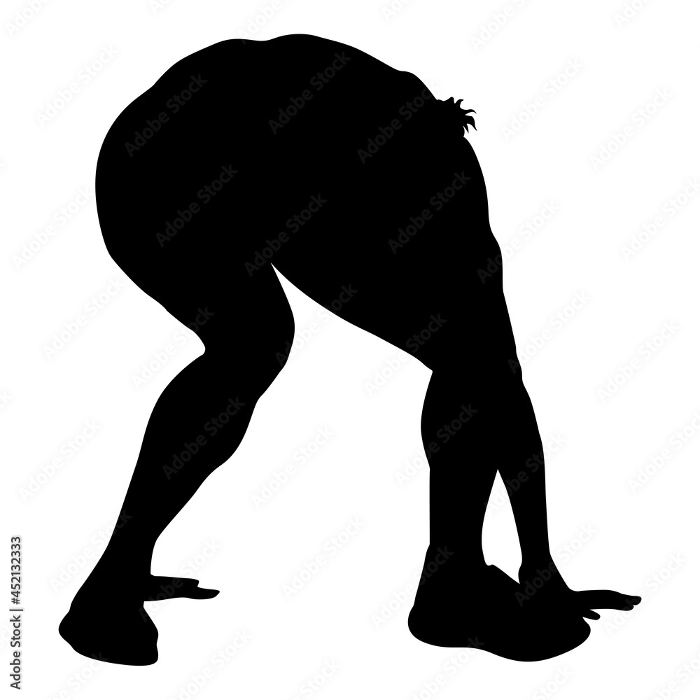 Silhouette people in different poses bent over on a white background Silhouette people in different poses bent over on a white background